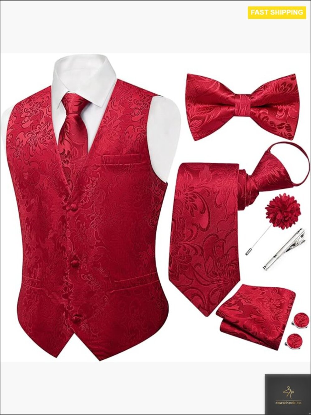 Men's Paisley Suit Vest Set 7PCS Jacquard Silk Elegant Formal Wedding Party